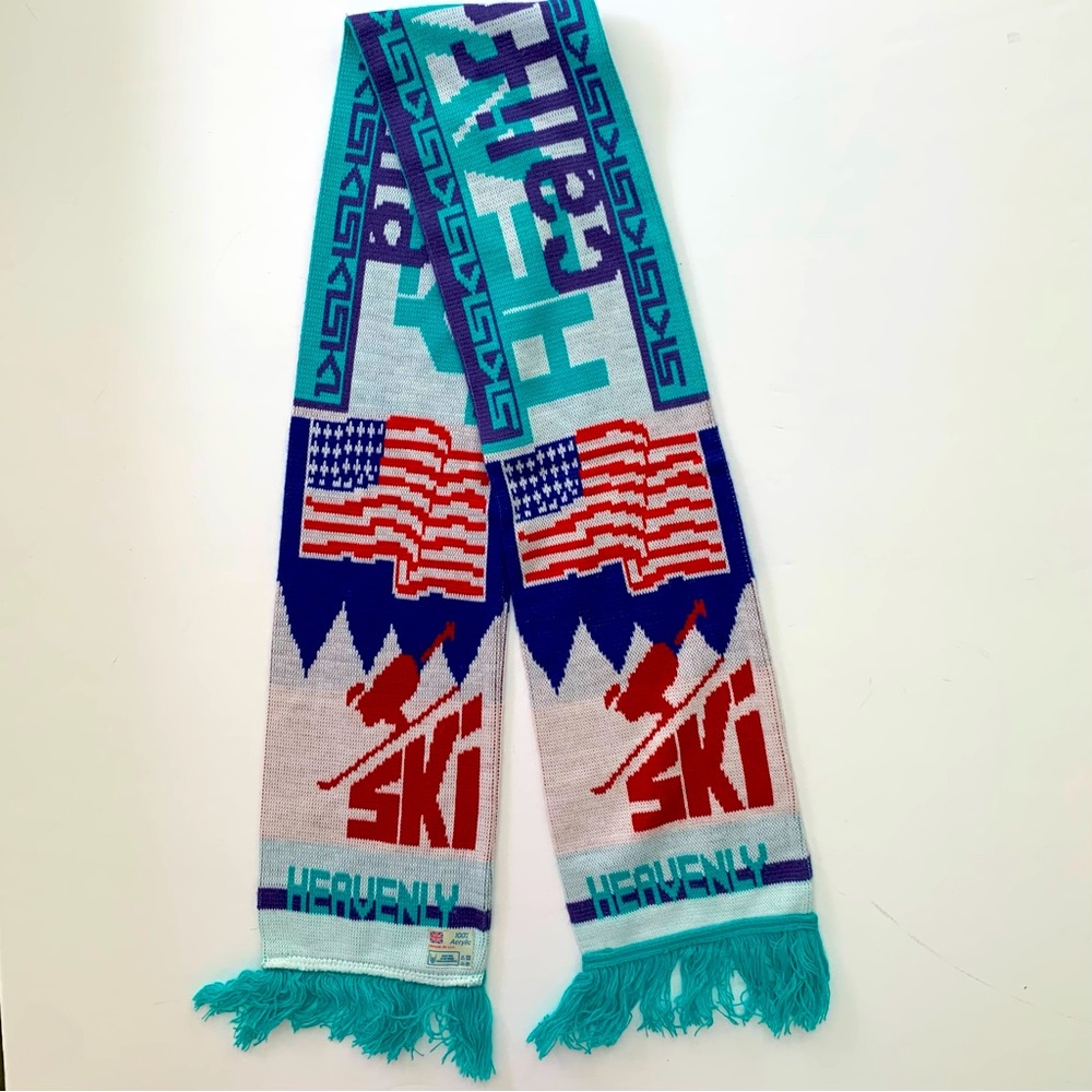 Heavenly Ski Resort California brightly colored unisex scarf with tassels